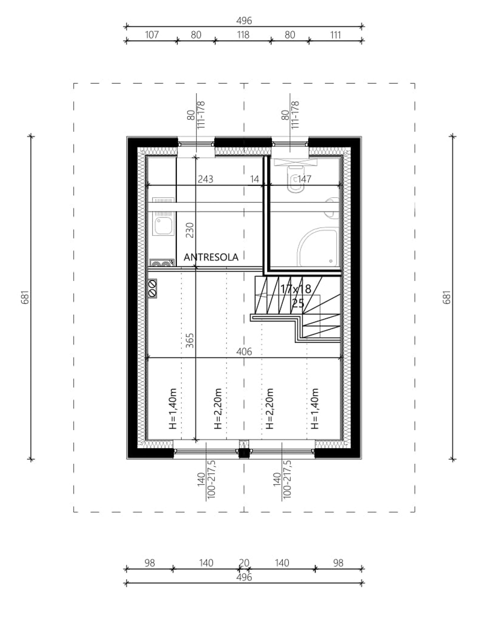 Dom do 35 m2 na zgłoszenie wariant 1 rzut poddasza
