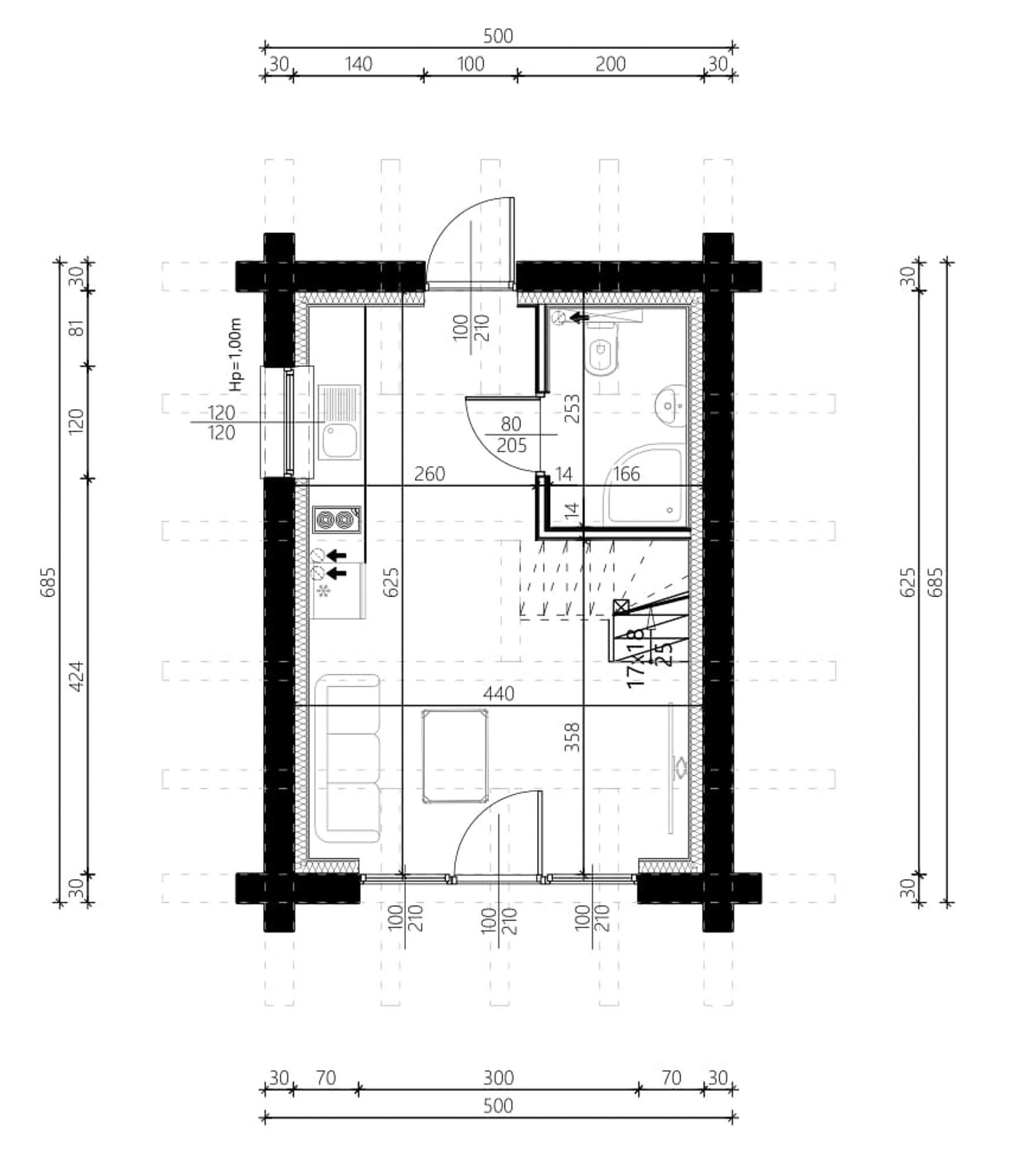 Dom do 35 m2 na zgłoszenie wariant 1 rzut parteru