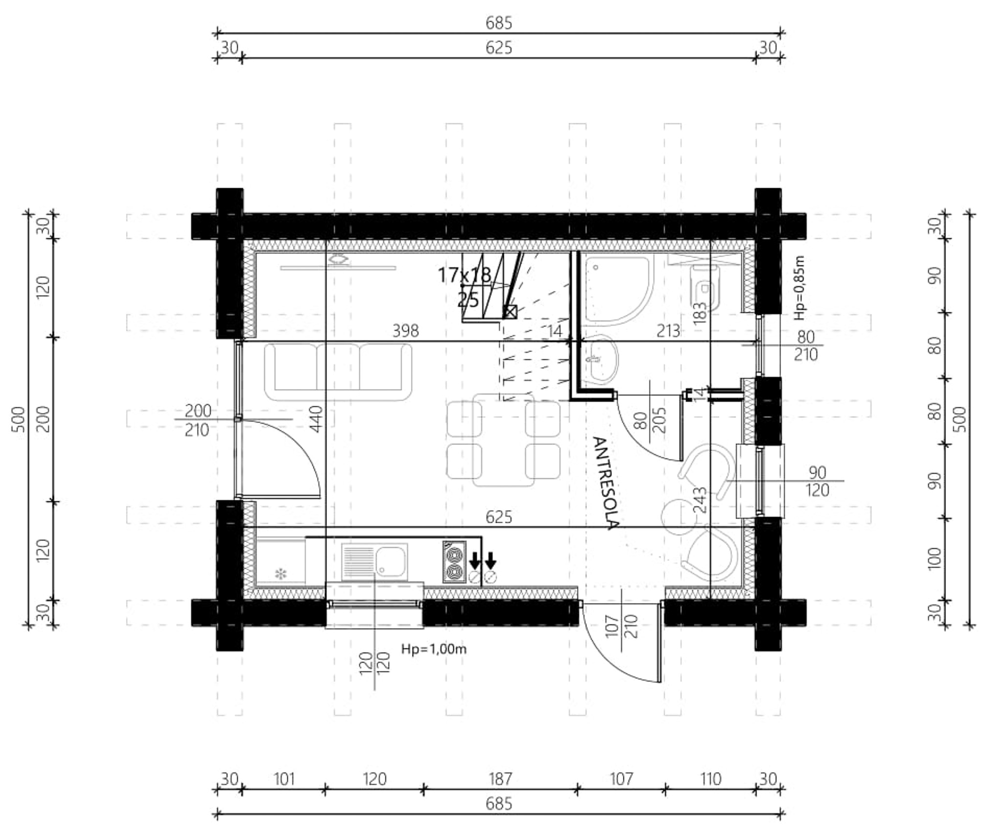 Dom do 35 m2 na zgłoszenie wariant 2 rzut parteru