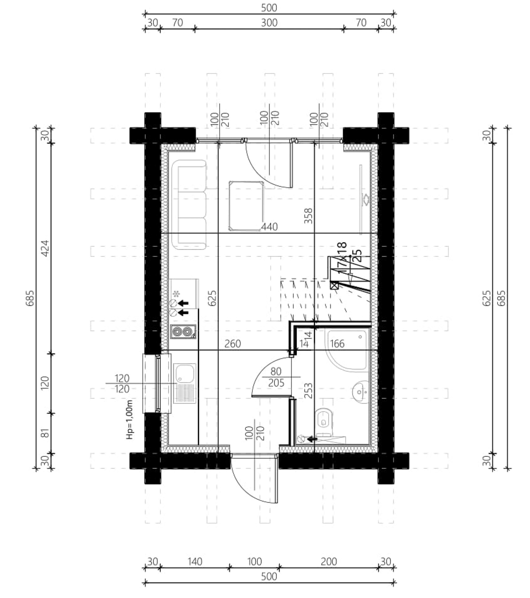 Dom do 35 m2 na zgłoszenie wariant 1 lustro rzut parteru