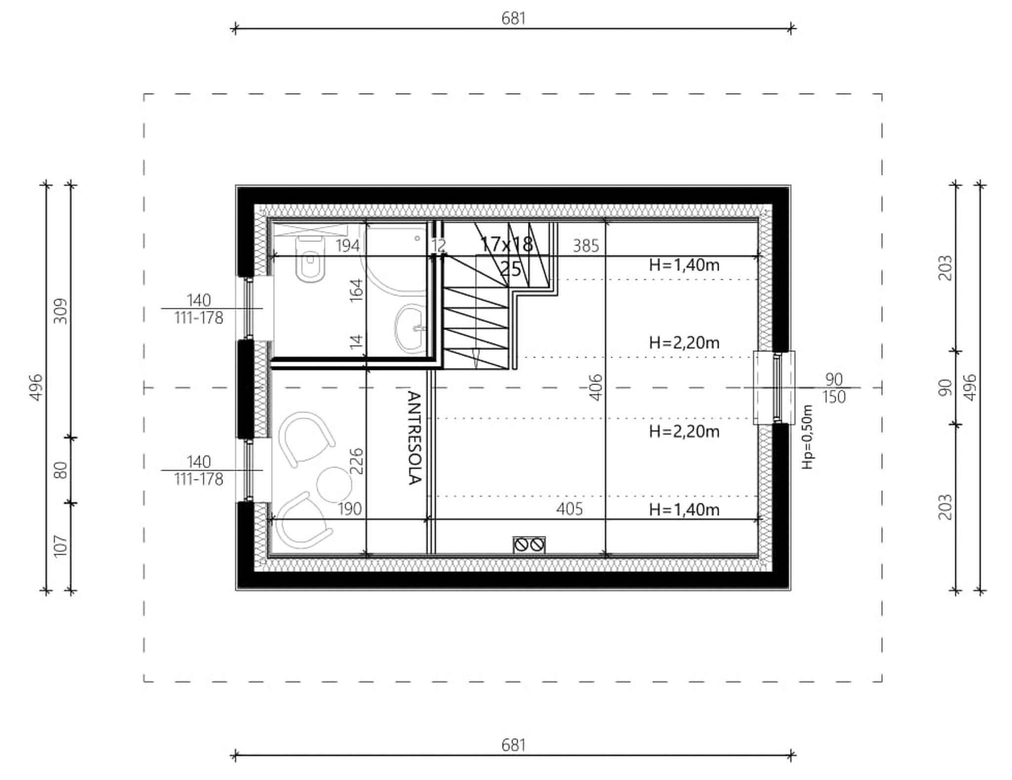 Dom do 35 m2 na zgłoszenie wariant 2 lustro rzut poddasza