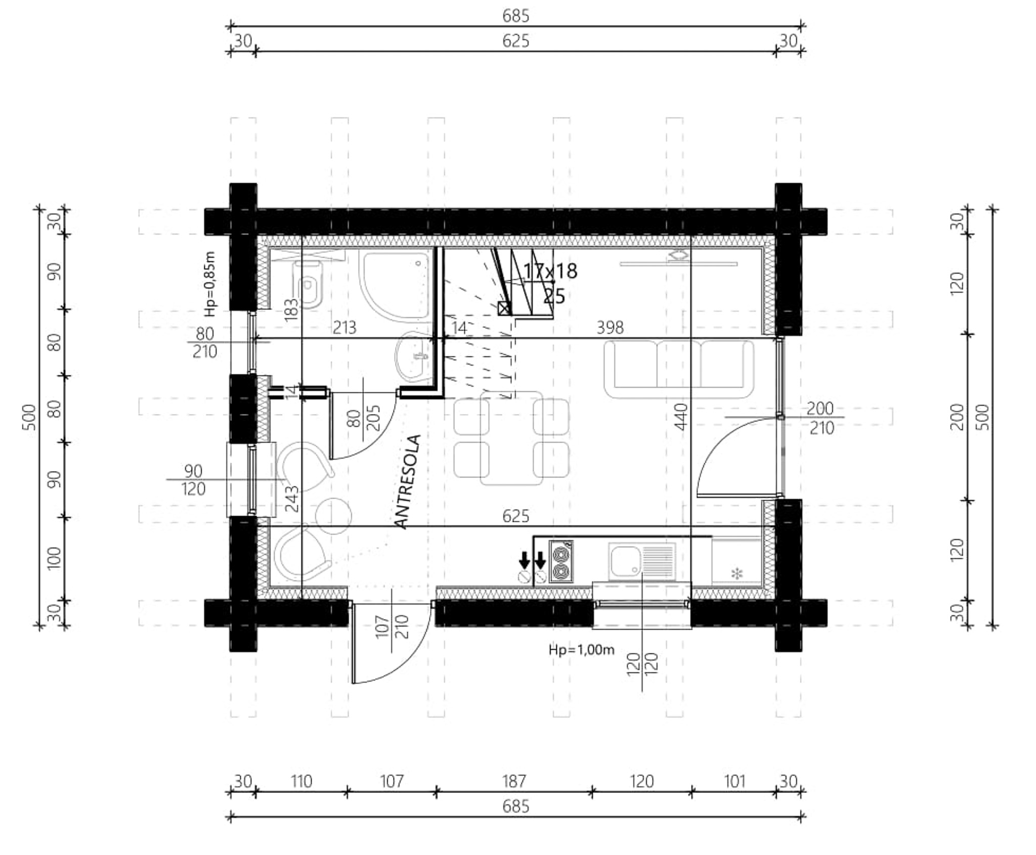 Dom do 35 m2 na zgłoszenie wariant 2 lustro rzut parteru