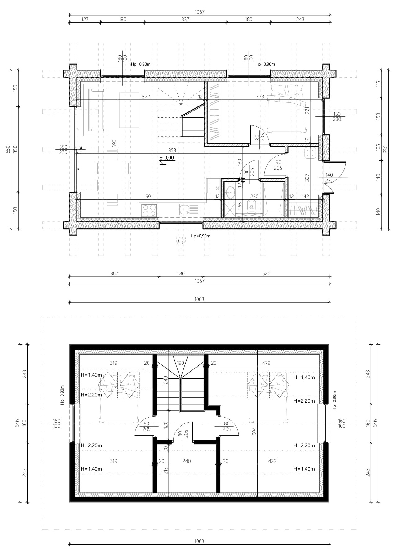 Dom parterowy z poddaszem do 70m2 wariant 1
