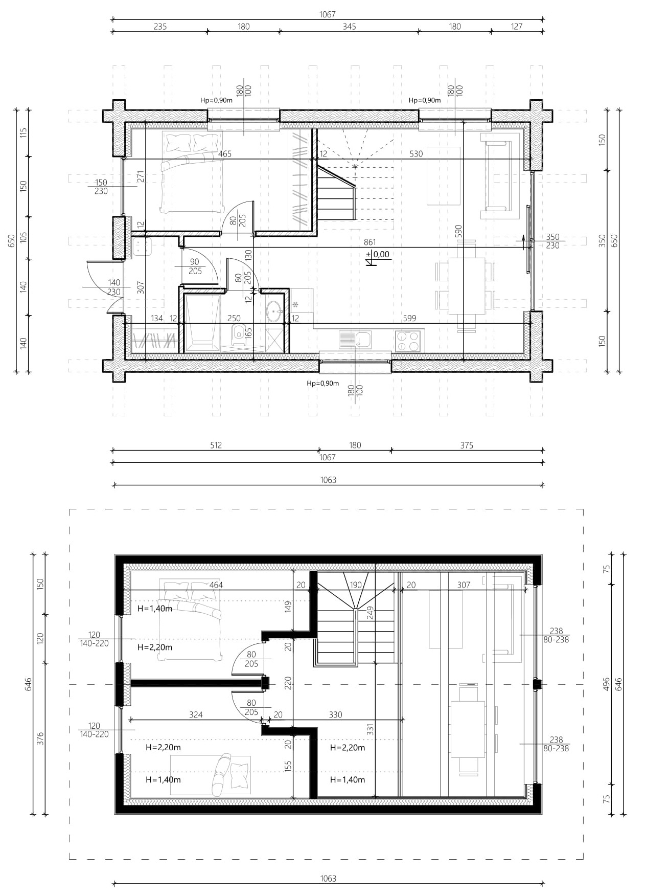 Dom parterowy z poddaszem do 70m2 wariant 2 lustro
