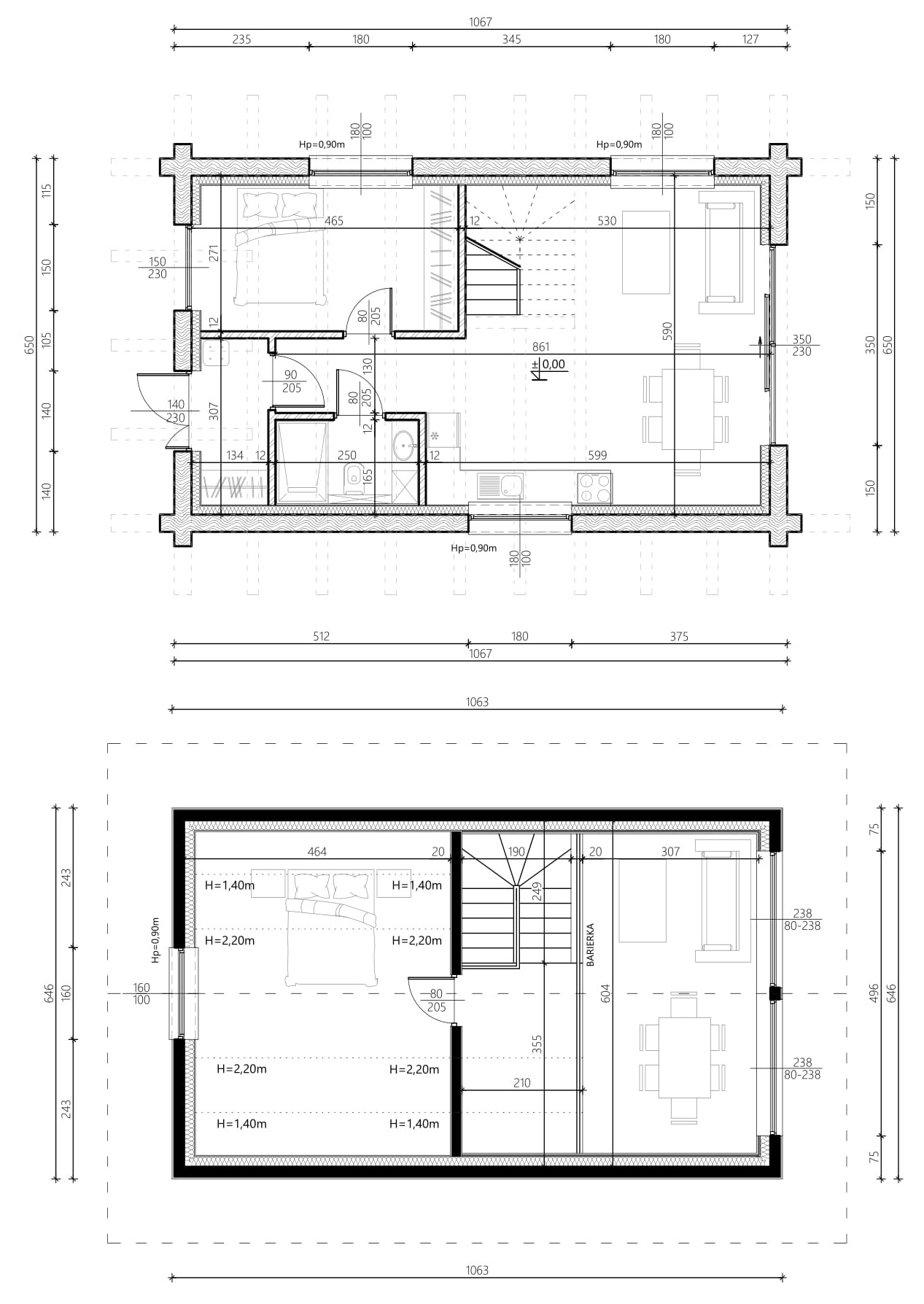 Dom parterowy z poddaszem do 70m2 wariant 3 lustro