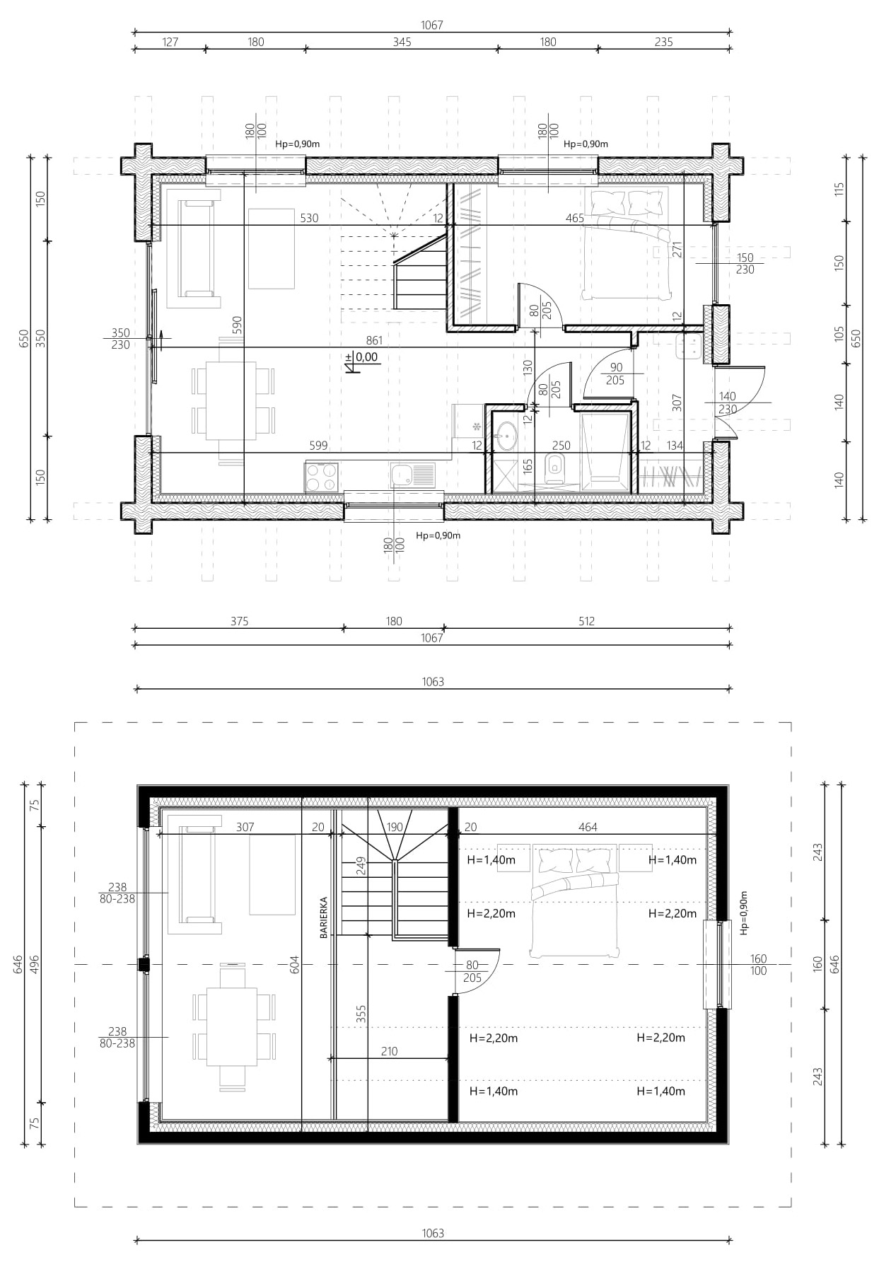 Dom parterowy z poddaszem do 70m2 wariant 3